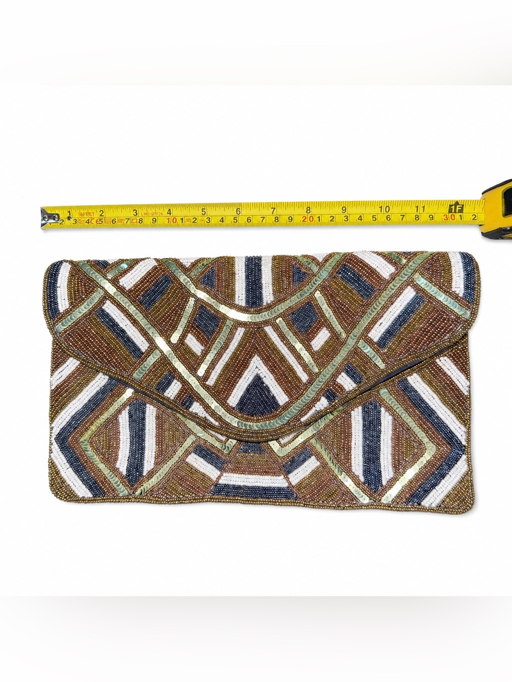 LA Chic Designs Beaded Clutch Crossbody Bag Navy Multicolor 11 x 7 in
